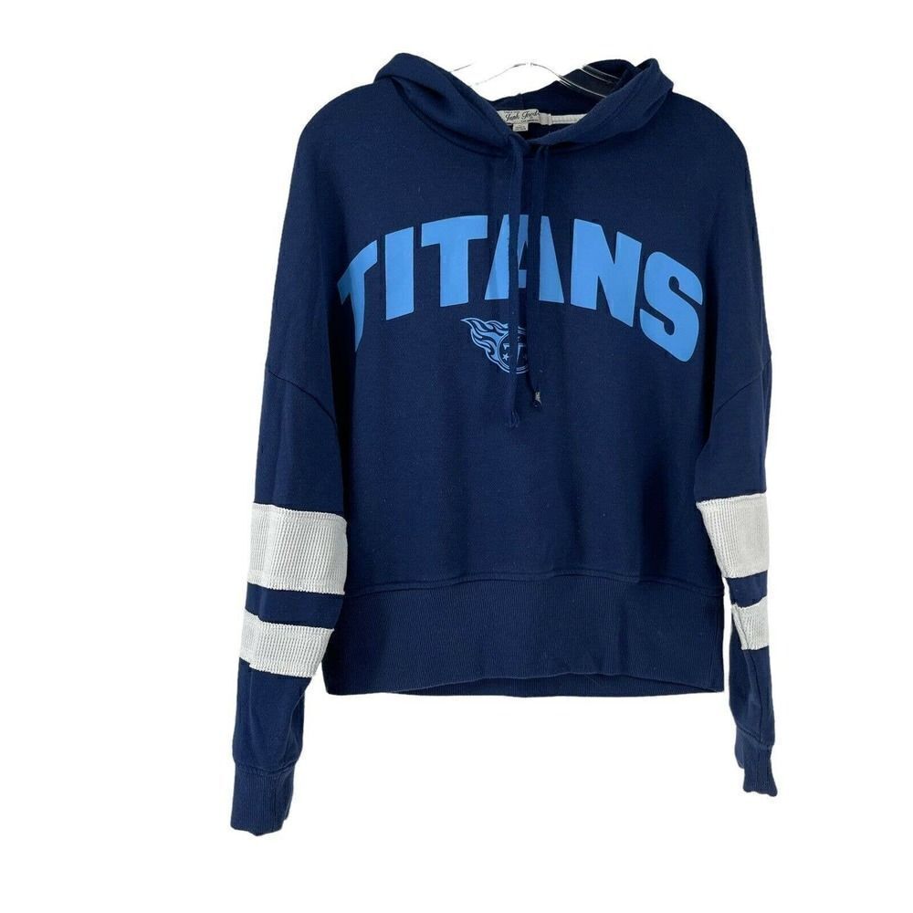 Junk Food Tennessee Titans Hoodie Blue Womens Size M Cropped Balloon Sleeve Top